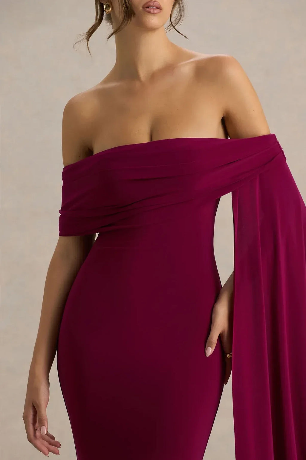 Mesmerizing Mermaid Off Shoulder Drape Sleeve Zipper Back Floor Length Evening Dress