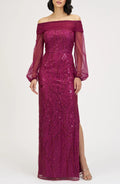 Mesmerizing Sheath Off The Shoulder Long Sleeve Zipper Back Floor Length Evening Dress