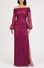 Mesmerizing Sheath Off The Shoulder Long Sleeve Zipper Back Floor Length Evening Dress