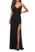 Mesmerizing Sheath V Neck Spaghetti Strap Crisscross Back Floor Length Evening Dress