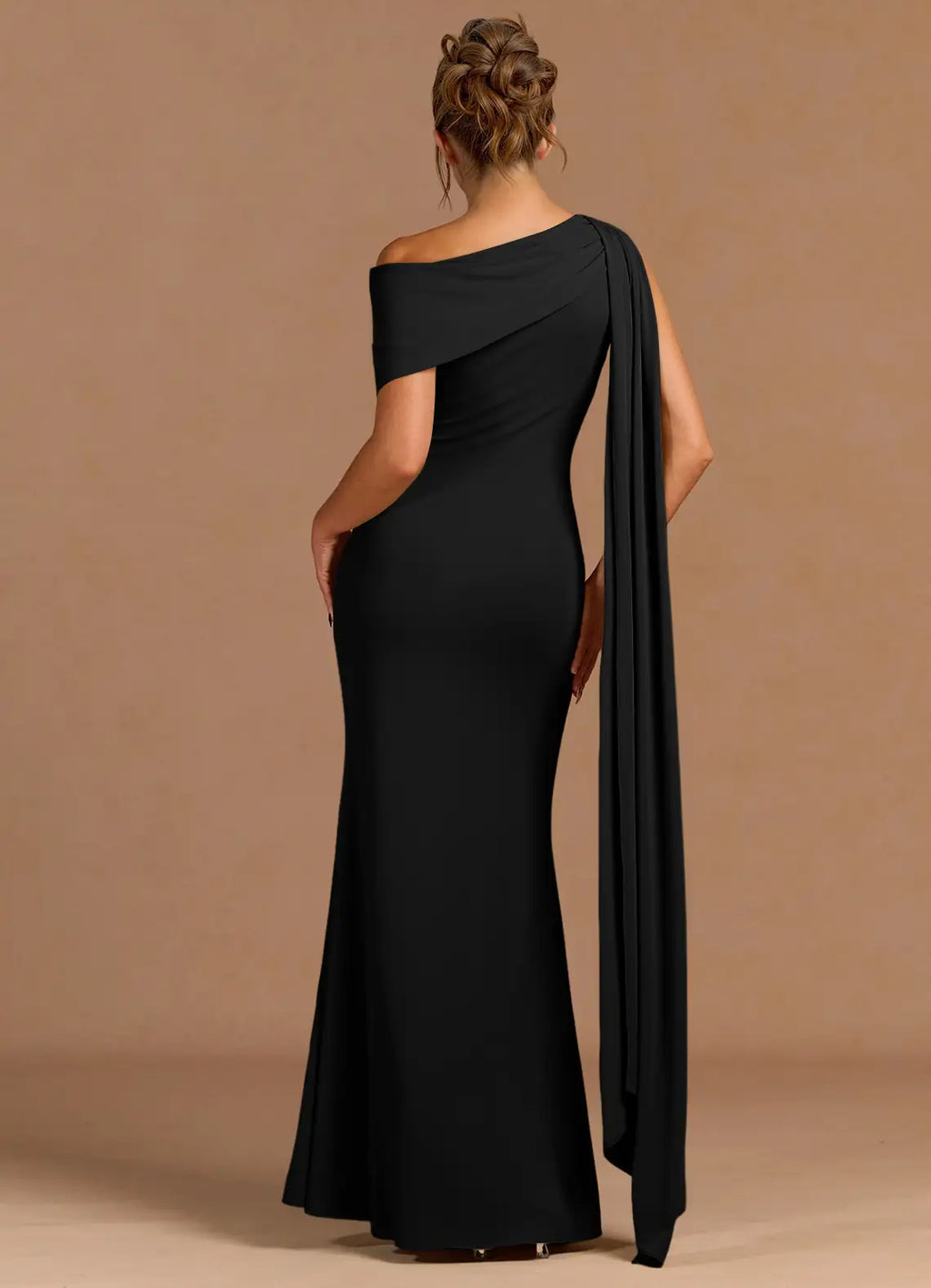 Mesmerizing Trumpet One Shoulder Cape Sleeve Open Back Floor Length For Sale Prom Dress
