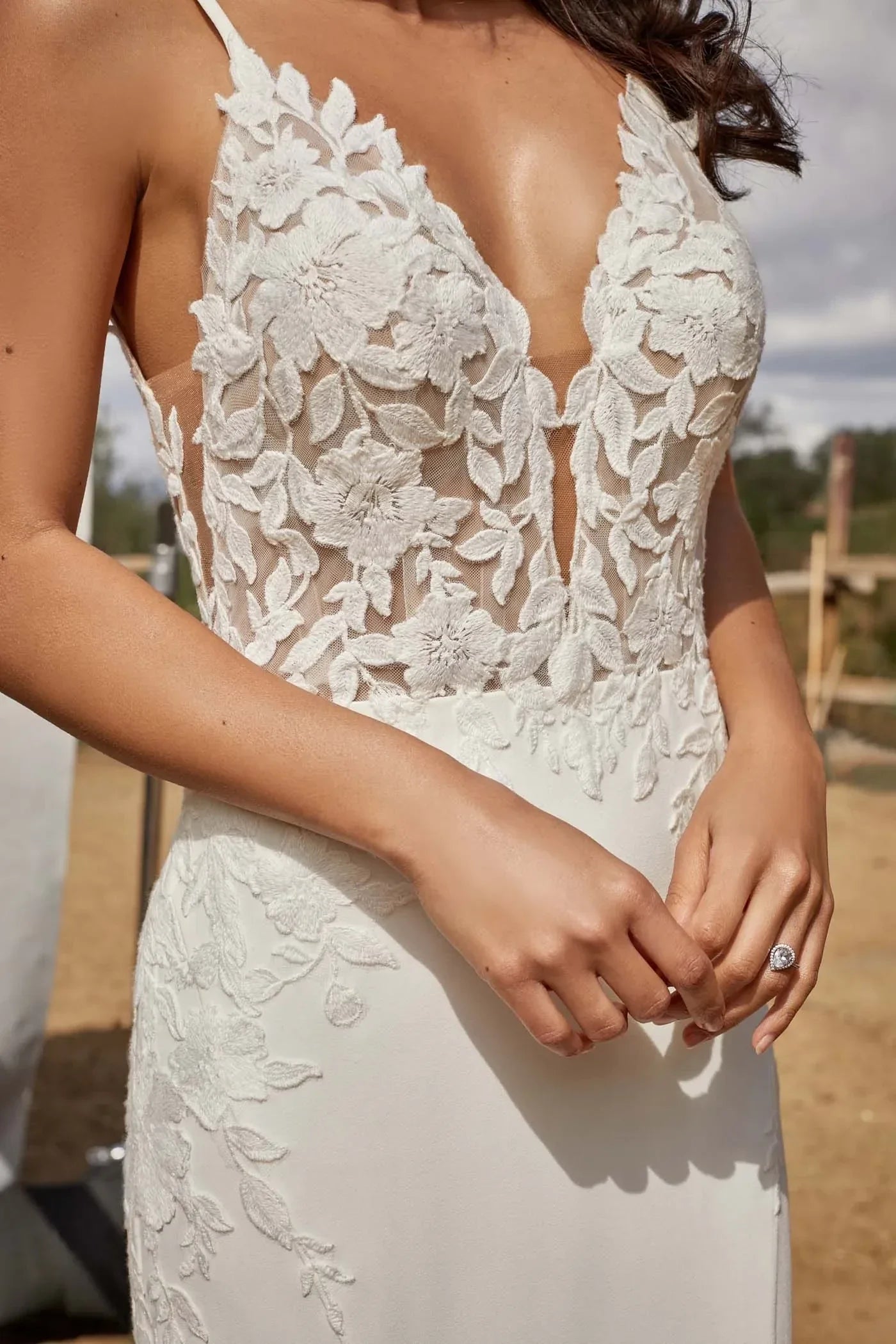Mesmerizing Trumpet Plunging V Neck Spaghetti Strap Lace Back Floor Length Wedding Dress