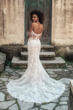 Mesmerizing Trumpet Sweetheart Neckline Beaded Strap Lace Back Floor Length Wedding Dress