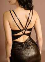 Metallic Ruched Mermaid Sweetheart Sleeveless Crisscross Open Back Train Floor Length Female Prom Dress
