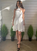 White Minimal A-Line Halter Sleeveless Tiered Ruffle Short Homecoming Dress