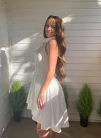 White Minimal A-Line Halter Sleeveless Tiered Ruffle Short Homecoming Dress