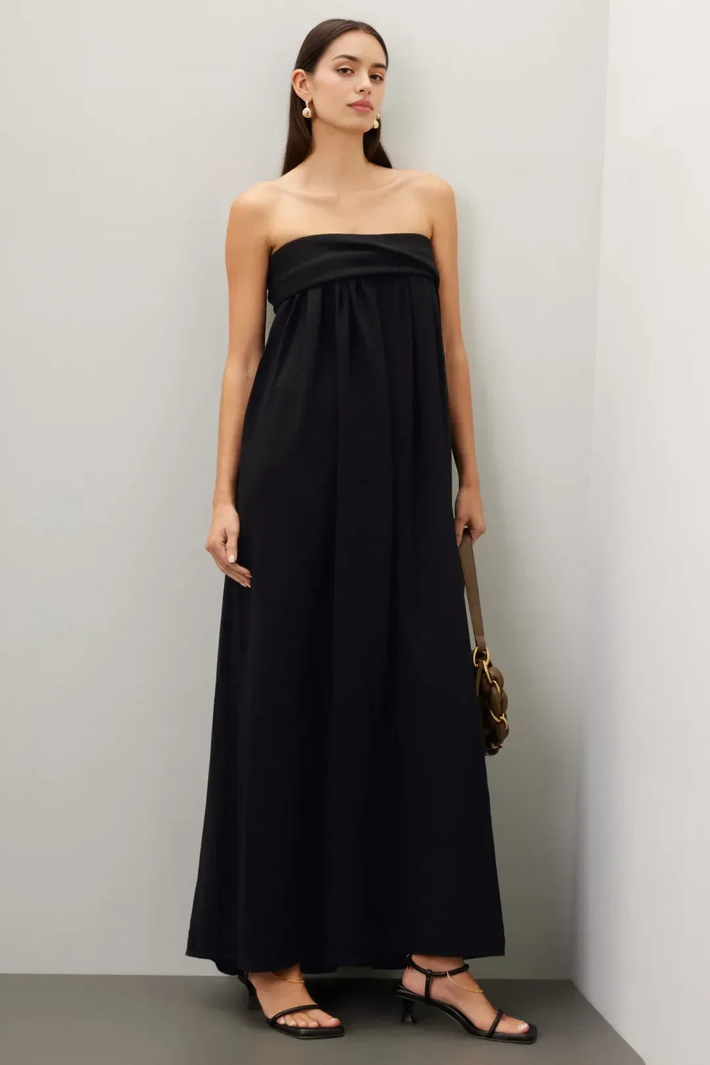Minimalist A Line Strapless Sleeveless Flowing Floor Length Plus Size Prom Dress