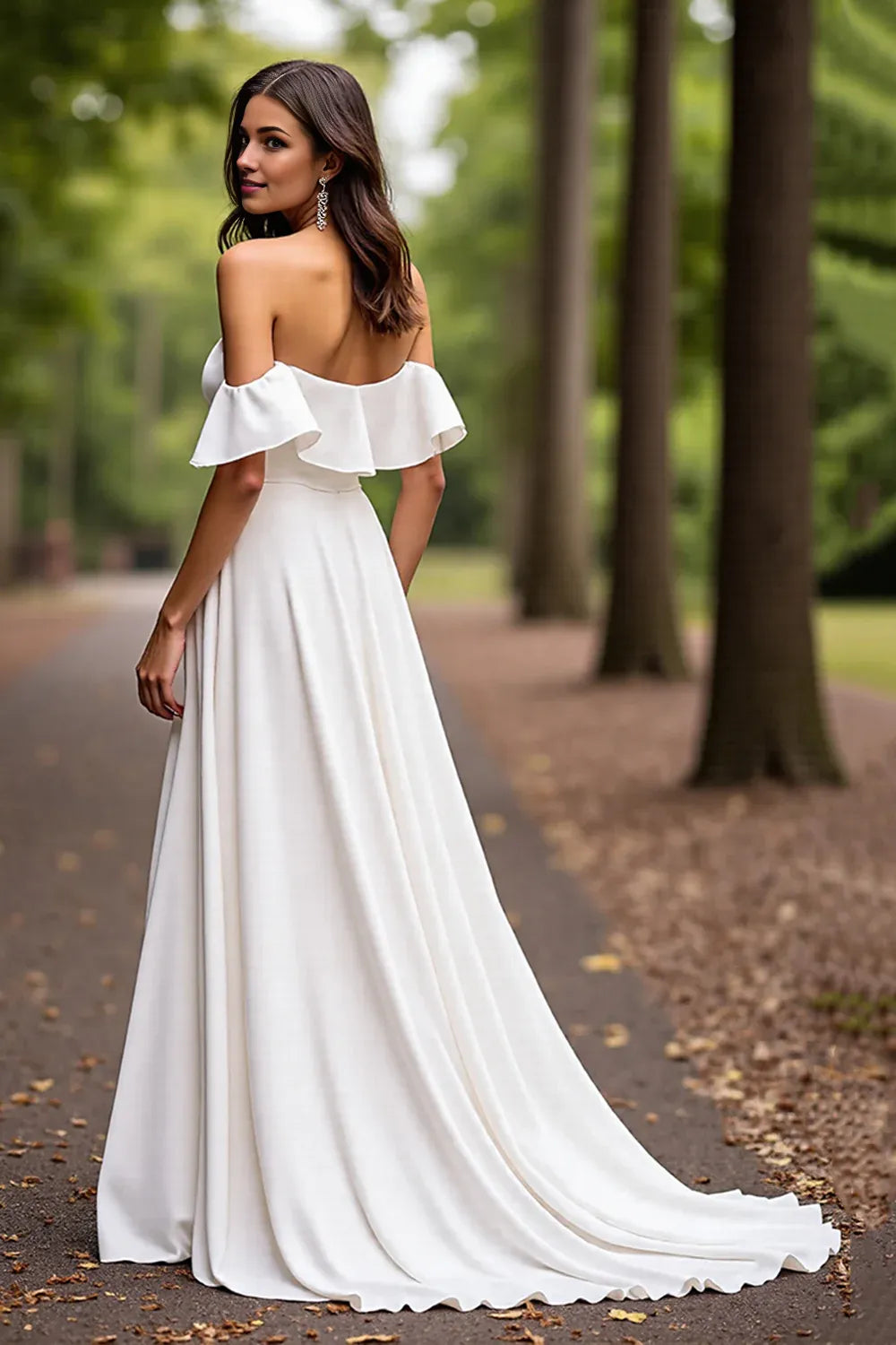 Minimalist A-Line Off the Shoulder Sleeveless Sweep Train Wedding Dress