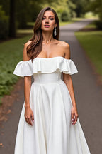 Minimalist A-Line Off the Shoulder Sleeveless Sweep Train Wedding Dress