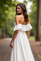 Minimalist A-Line Off the Shoulder Sleeveless Sweep Train Wedding Dress