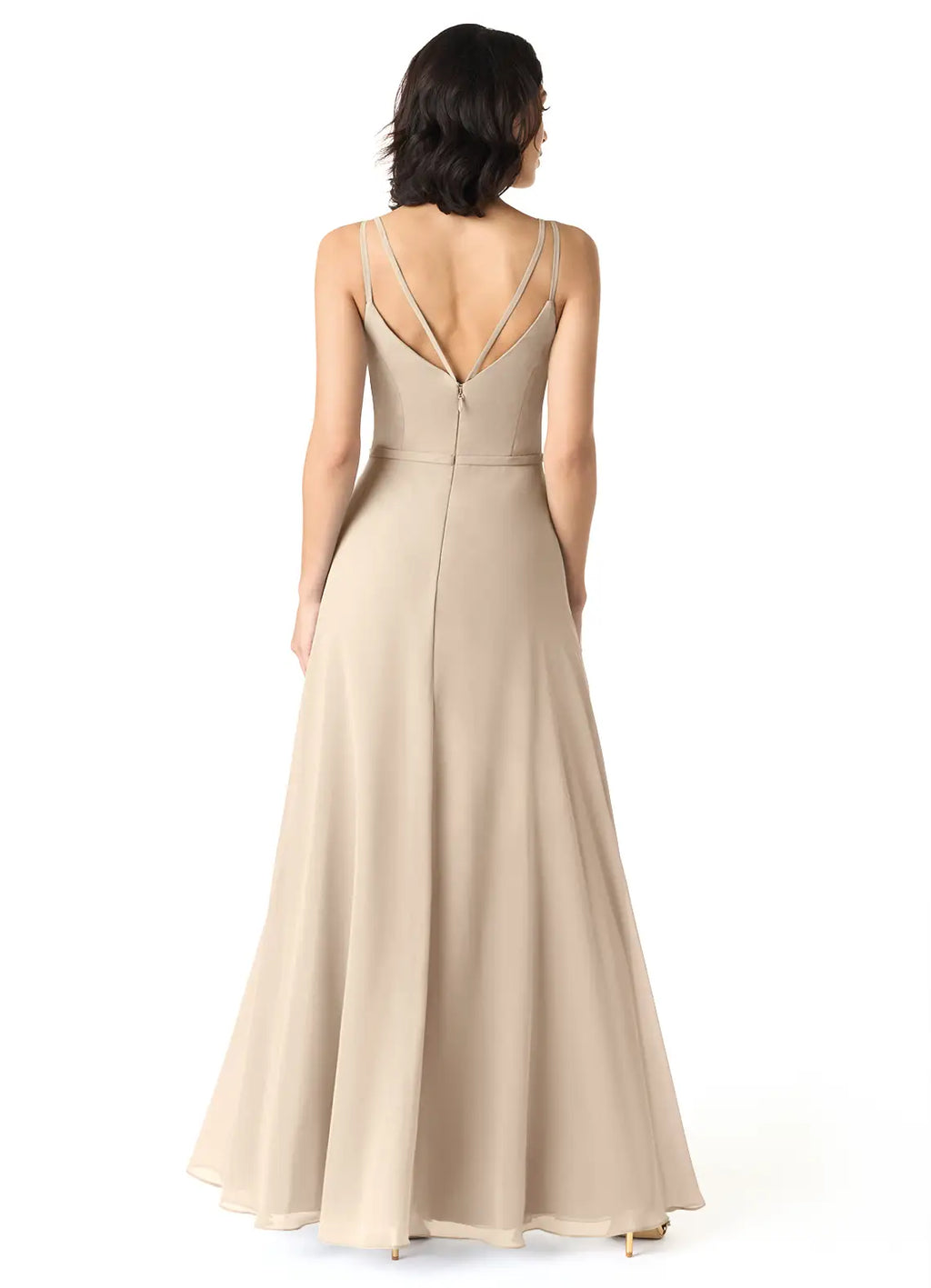 Minimalist Chiffon Bridesmaid Dress with Double Strap V-Neck and Flowing Skirt