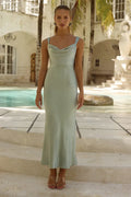 Minimalist Fitted Cowl Neck Sleeveless Ankle-Length Prom Dress