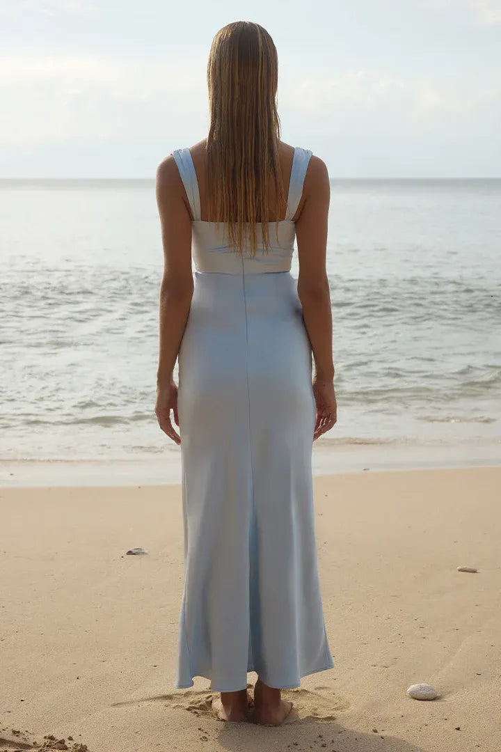 Minimalist Fitted Cowl Neck Sleeveless Ankle-Length Prom Dress
