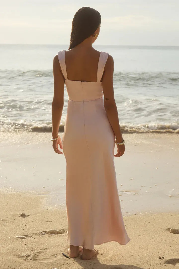 Minimalist Fitted Cowl Neck Sleeveless Ankle-Length Prom Dress