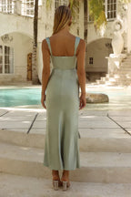Minimalist Fitted Cowl Neck Sleeveless Ankle-Length Prom Dress