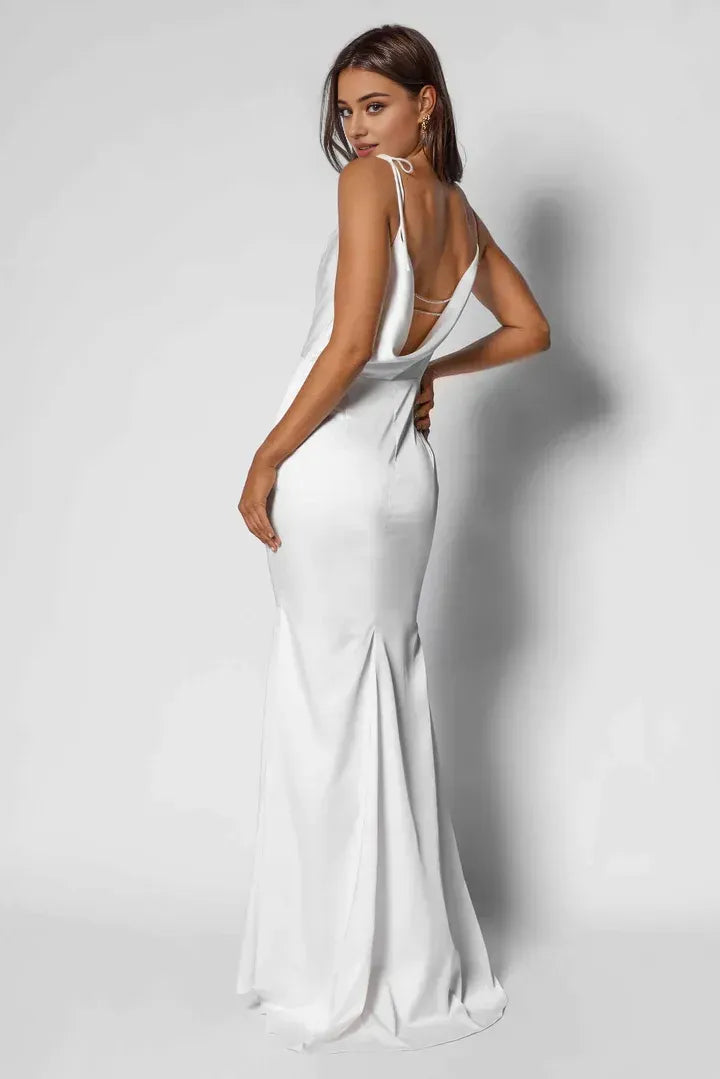 Minimalist Fitted Cowl Neck Sleeveless Floor-Length Wedding Dress