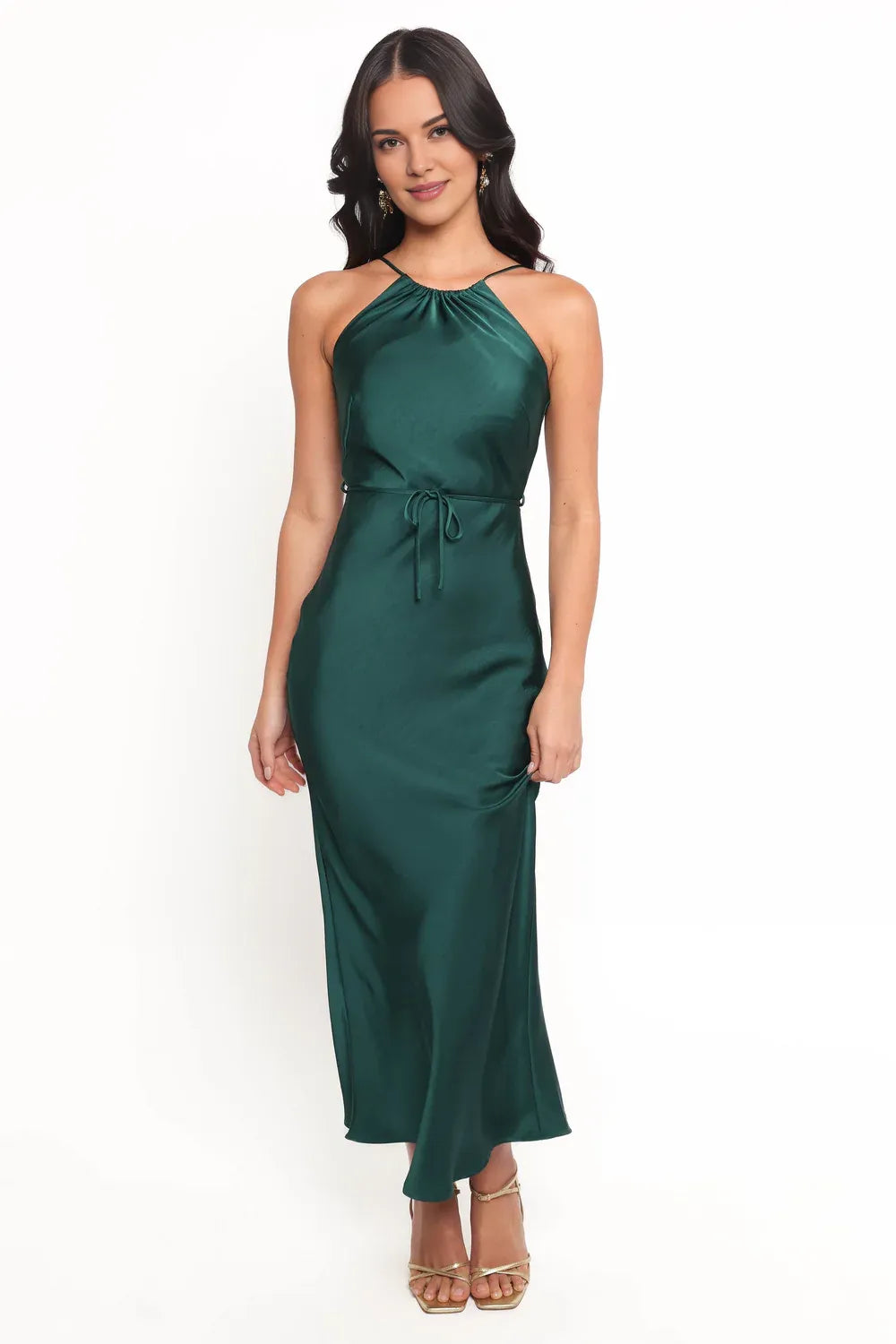 Minimalist Fitted Halter Neck Sleeveless Ankle-Length Prom Dress