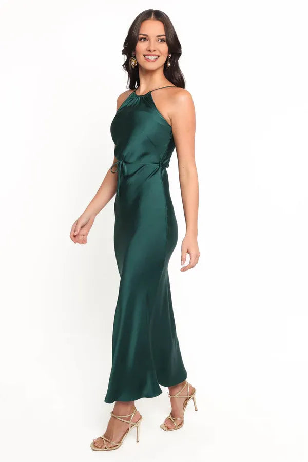 Minimalist Fitted Halter Neck Sleeveless Ankle-Length Prom Dress