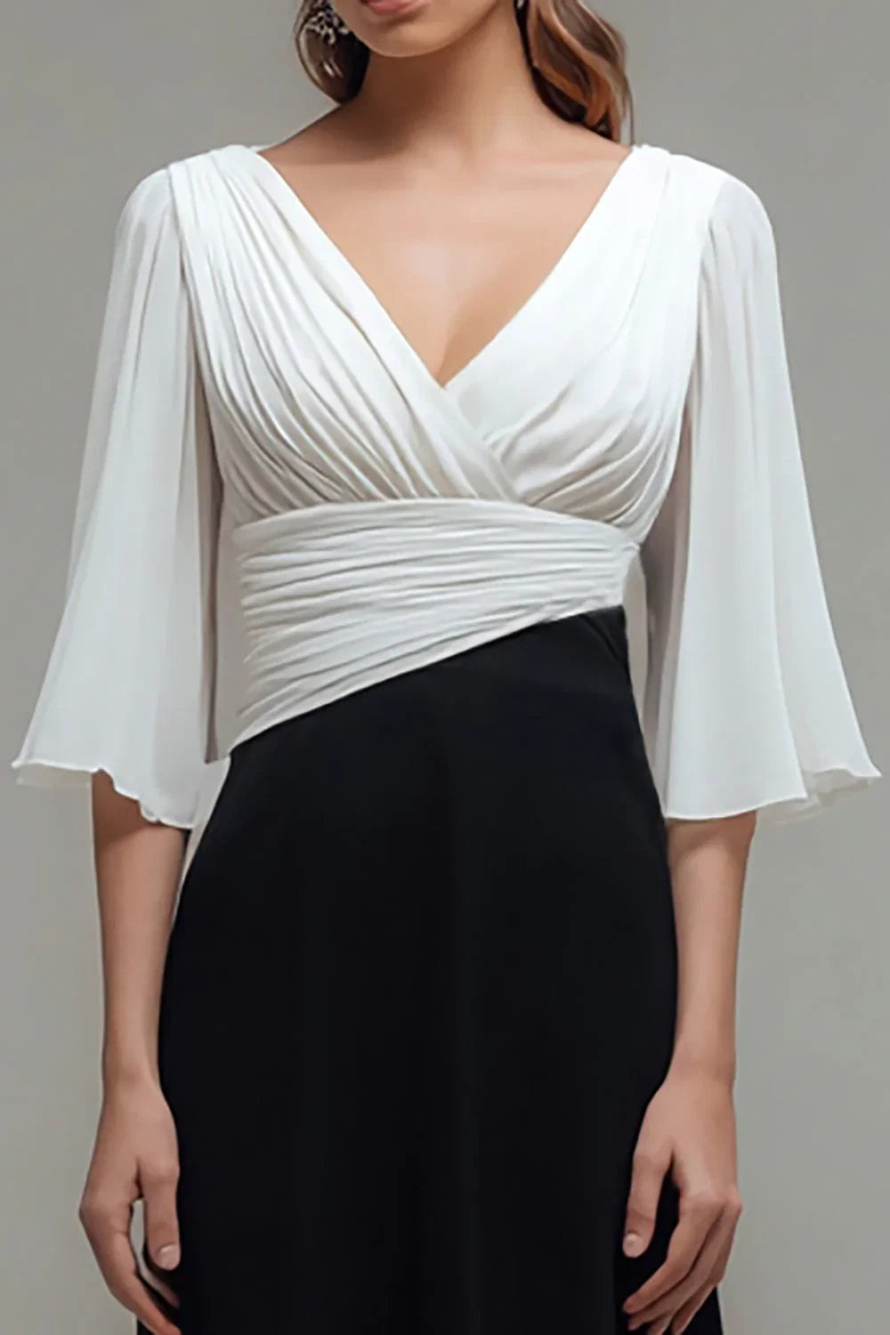 Minimalist Fitted V-Neck Flutter Sleeve Floor-Length Prom Dress