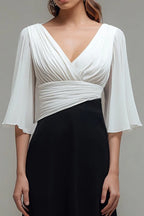 Minimalist Fitted V-Neck Flutter Sleeve Floor-Length Prom Dress