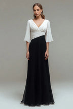 Minimalist Fitted V-Neck Flutter Sleeve Floor-Length Prom Dress