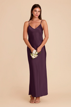 Minimalist Satin Slip Bridesmaid Dress with Adjustable Spaghetti Straps and V-Back