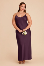 Minimalist Satin Slip Bridesmaid Dress with Adjustable Spaghetti Straps and V-Back