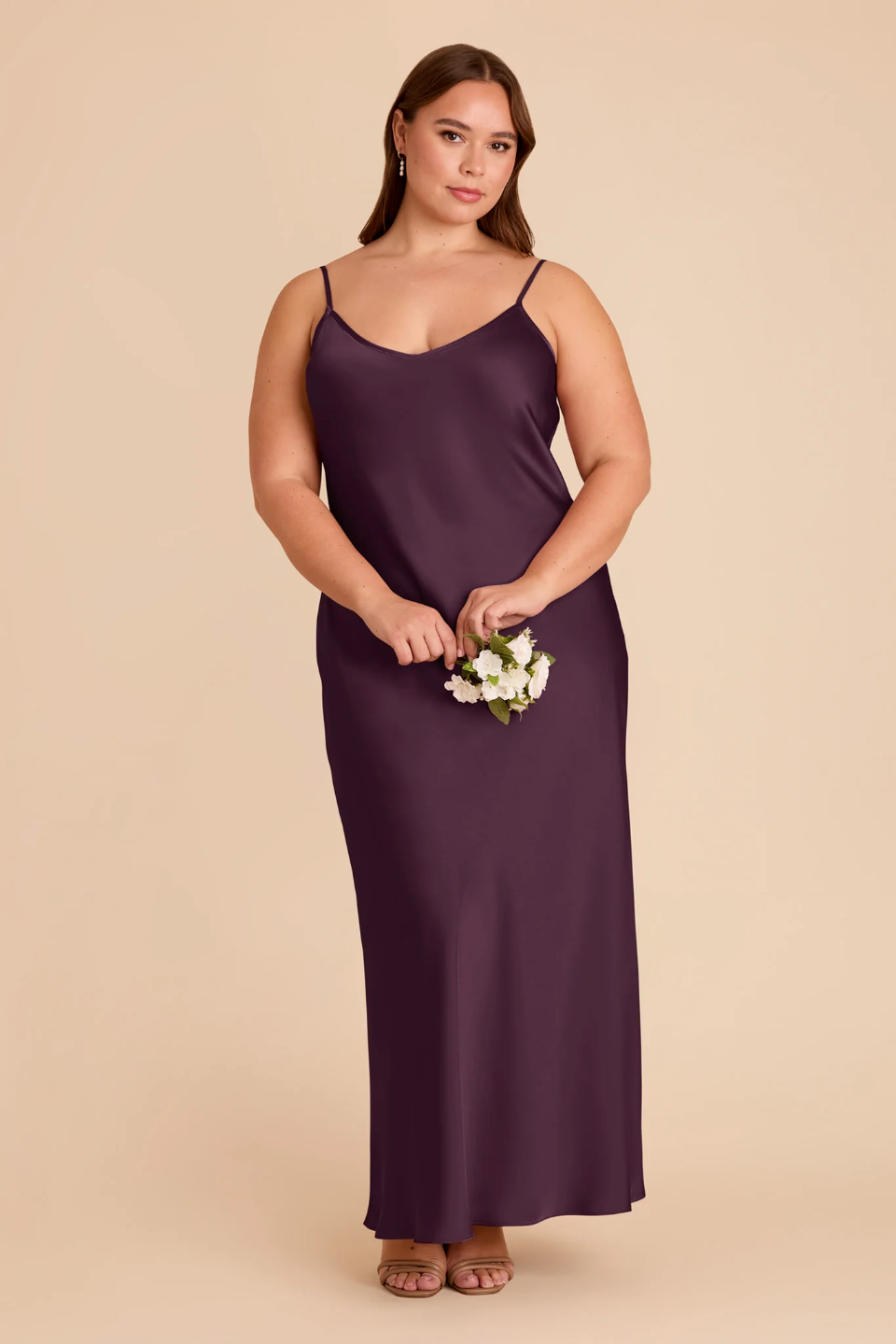 Minimalist Satin Slip Bridesmaid Dress with Adjustable Spaghetti Straps and V-Back