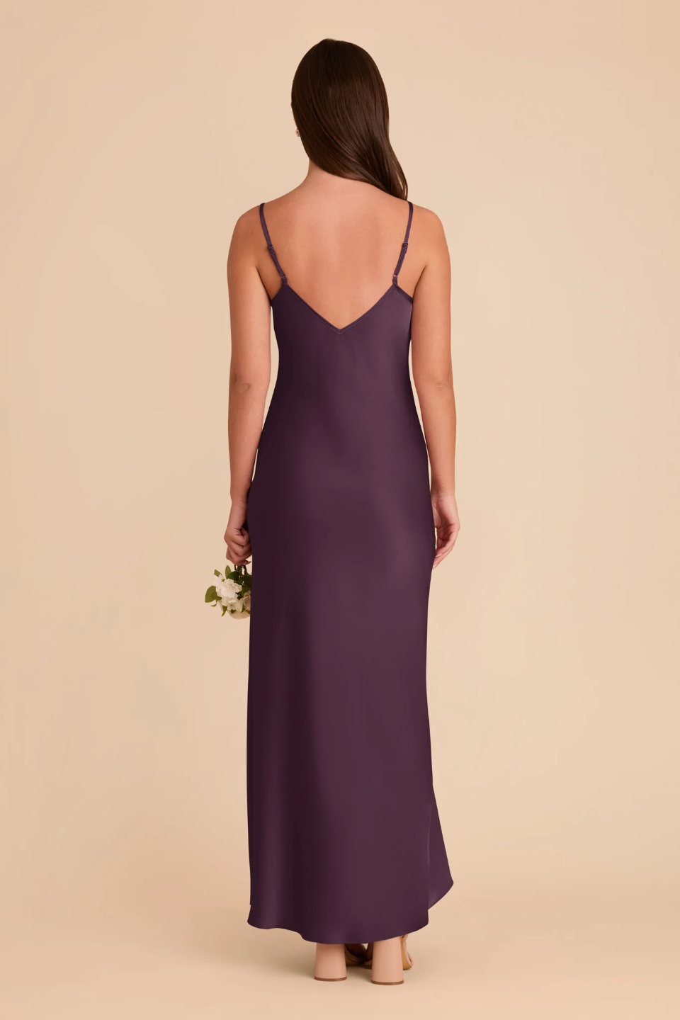 Minimalist Satin Slip Bridesmaid Dress with Adjustable Spaghetti Straps and V-Back