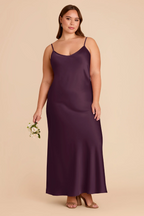 Minimalist Satin Slip Bridesmaid Dress with Adjustable Spaghetti Straps and V-Back
