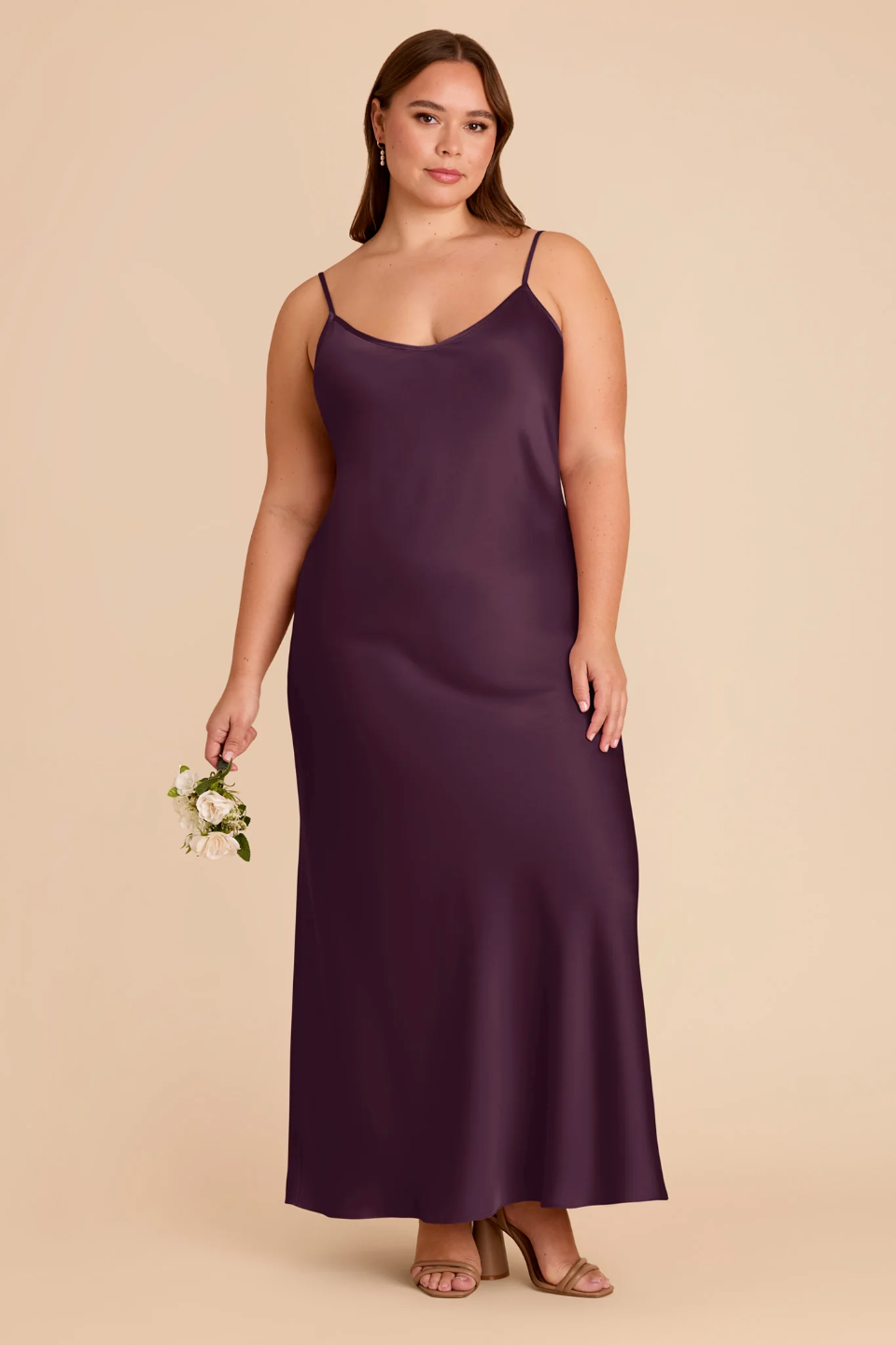 Minimalist Satin Slip Bridesmaid Dress with Adjustable Spaghetti Straps and V-Back