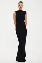Minimalist Sheath/Column Boat Neck Sleeveless Backless Floor-Length Prom Dress
