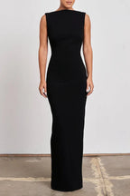 Minimalist Sheath/Column Boat Neck Sleeveless Backless Floor-Length Prom Dress