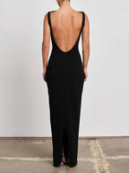 Minimalist Sheath/Column Boat Neck Sleeveless Backless Floor-Length Prom Dress
