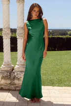 Minimalist Sheath/Column Boat Neck Sleeveless Open Back Floor-Length Evening Dress