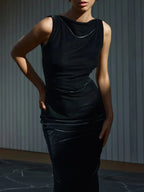 Minimalist Sheath/Column Boat Neck Sleeveless Floor-Length Prom Dress
