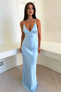 Minimalist Sheath/Column Spaghetti Straps Sleeveless Up Sweep/Brush Train Prom Dress