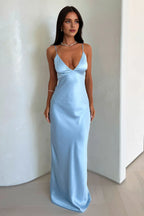 Minimalist Sheath/Column Spaghetti Straps Sleeveless Up Sweep/Brush Train Prom Dress