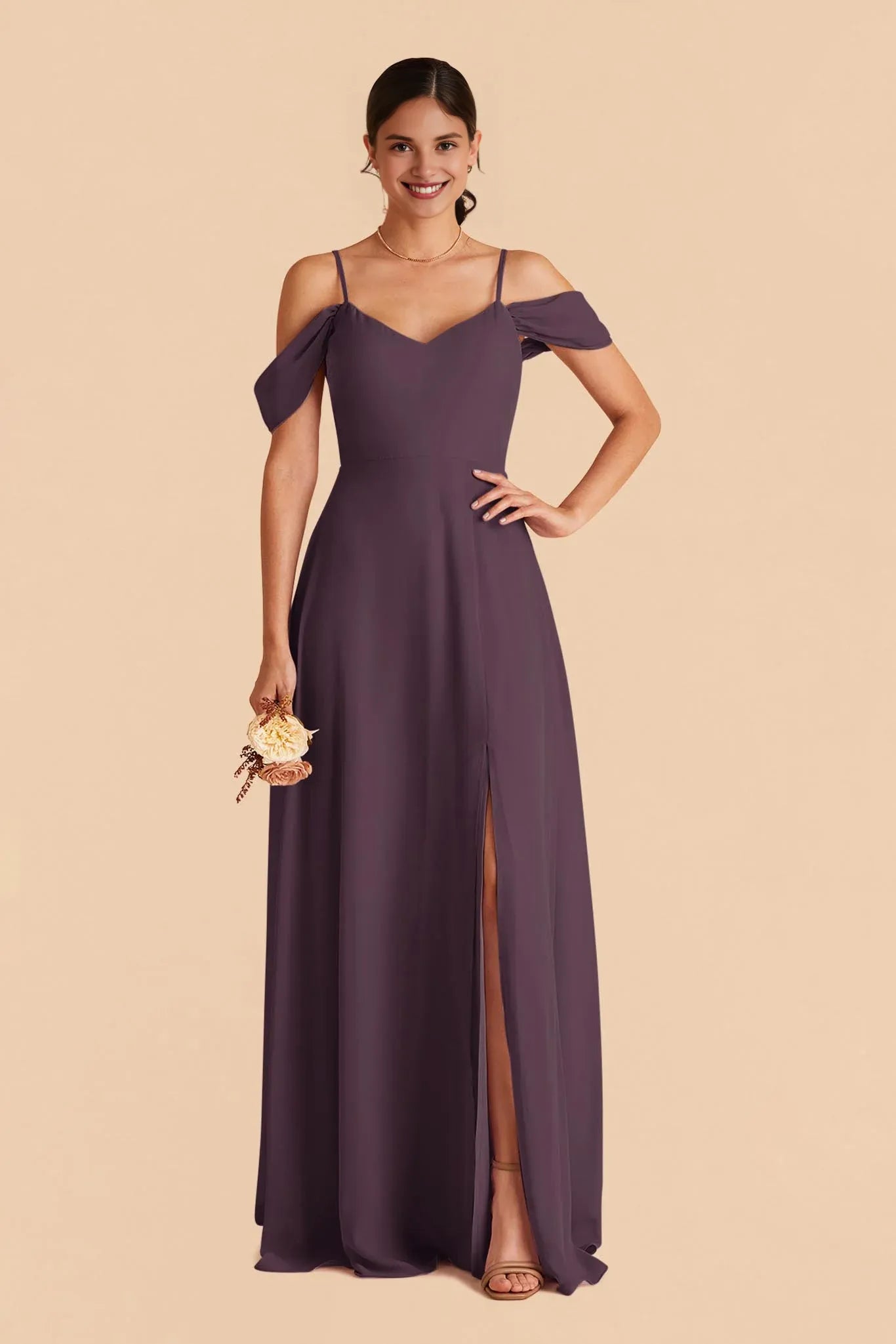 Minimalist A-Line V Neck Sleeveless Chiffon High Slit Maxi Bridesmaid Dress