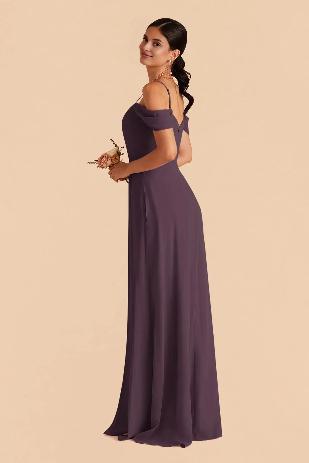 Minimalist A-Line V Neck Sleeveless Chiffon High Slit Maxi Bridesmaid Dress
