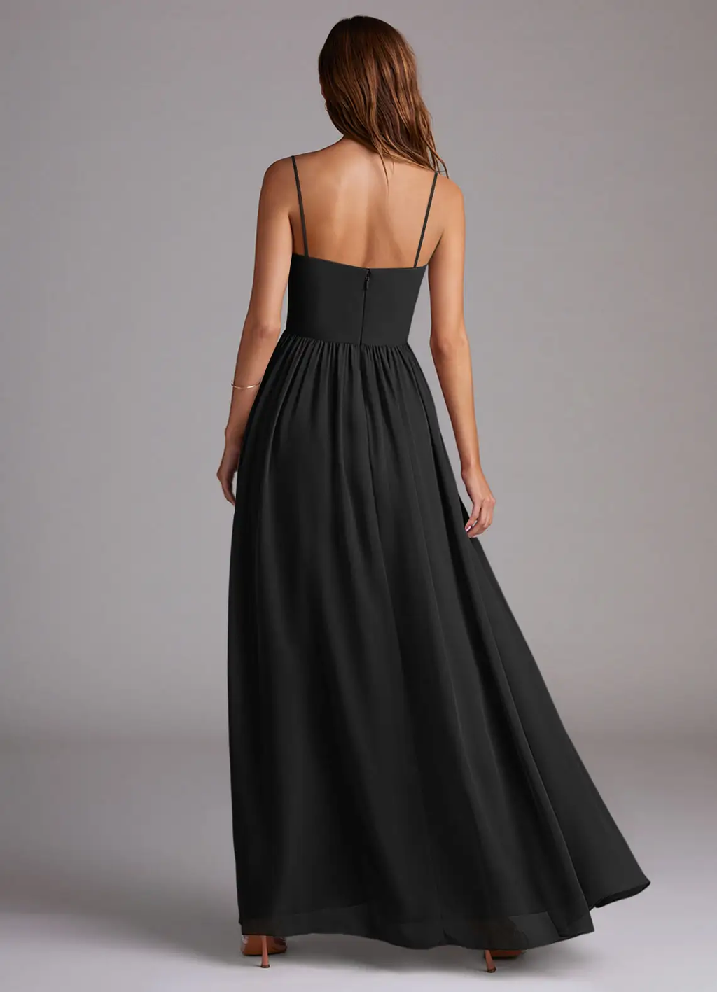 Timeless chiffon strapless sweetheart neck floor length bridesmaid dress with pleated skirt and open back
