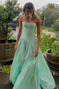 Green Mint Strapless Corset A-Line Flowy Maxi Formal Dress