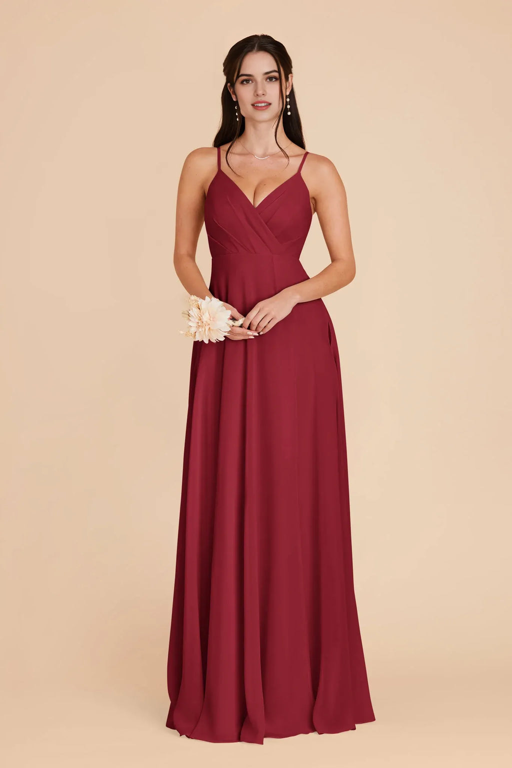 Modern A-Line Chiffon Deep V Sleeveless Open Back Floor Length Bridesmaid Dress