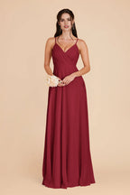 Modern A-Line Chiffon Deep V Sleeveless Open Back Floor Length Bridesmaid Dress
