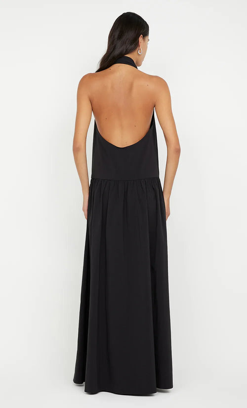 Robe de bal longue sans manches dos nu coupe trapèze col licou moderne pour femme