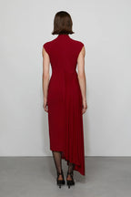 Modern Asymmetrical Mock Neck Cap Sleeve Zipper Back Midi Length For Adults Prom Dress