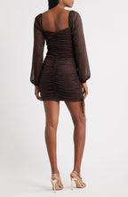 Modern Bodycon Square Neck Long Sleeve Ruched Back Short Homecoming Dress