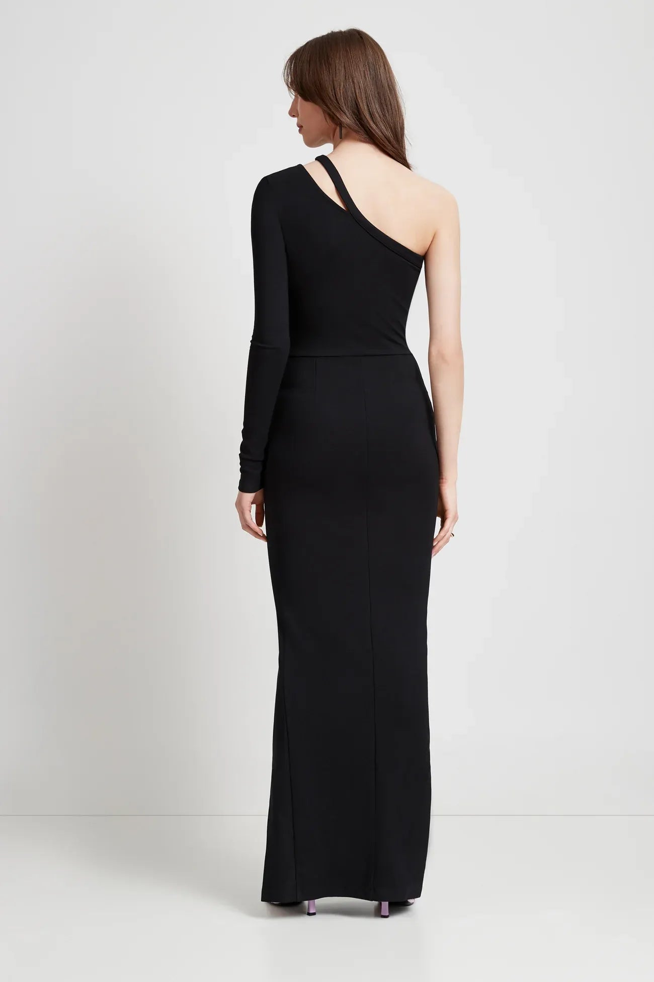 Modern Sheath Asymmetrical Neck One Long Sleeve Cutout Back Floor Length For Sale Prom Dress