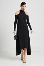Modern Sheath Halter Cutout Neck Long Sleeve Open Back High Low Length For Adults Prom Dress