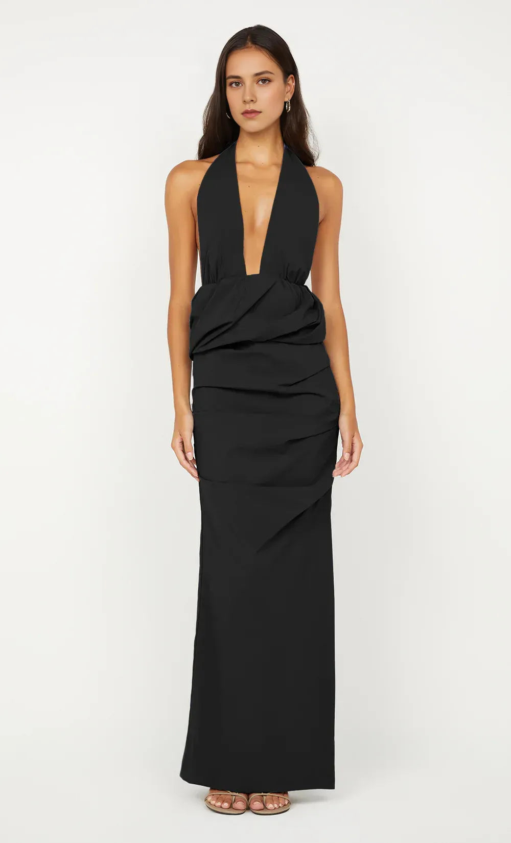 Modern Sheath Halter Neck Sleeveless Open Back Floor Length For Sale Evening Dress